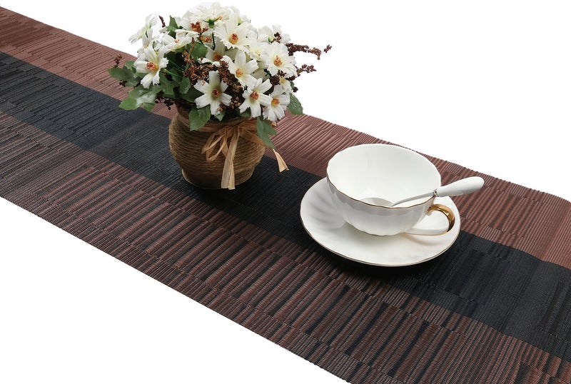 SHACOS Table Runners Woven Vinyl Table Mats 12x71 inch for Kitchen Dining Table Non Slip Washable, Ombre Coffee Black - Image 3
